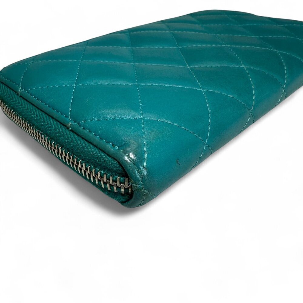 Chanel CC Matelasse Zip Around Long Wallet - Green/Teal - Picture 3 of 16